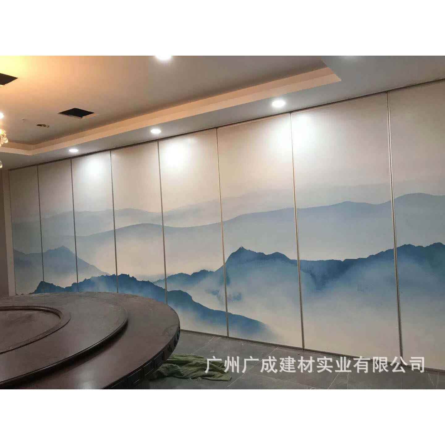 餐厅活动隔断山水画移动挂屏风壁画可叠折门吊推墙拉移动隔RFY断