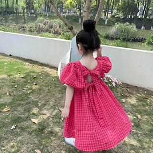Bear Rose Leader Bow Pink Dress Plaid Lolita Child Elegant