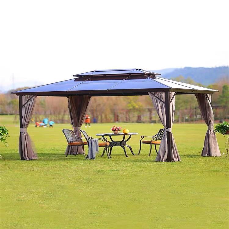 户外遮阳凉亭四角棚亭子PVC阳光板铝合金凉亭帐篷别墅庭院四柱亭