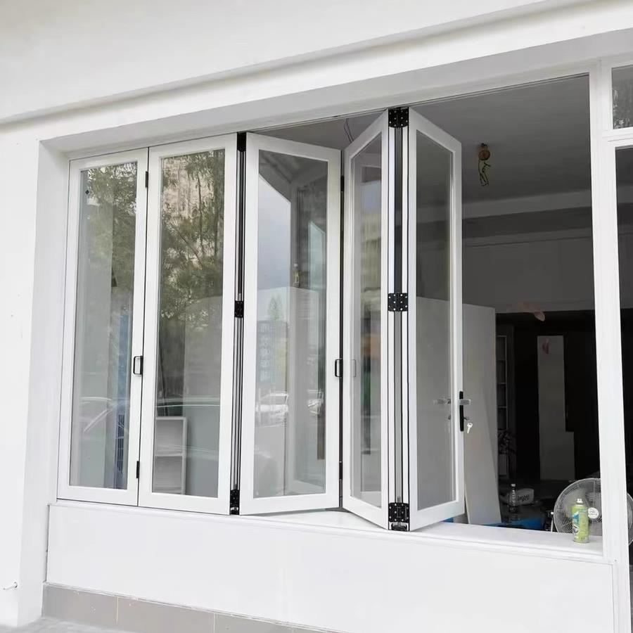 需定制网红左右折叠窗奶茶咖啡店铝合金左右推拉门窄边无下轨开放