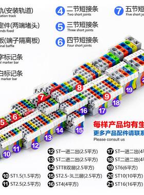 菲尔浦导轨式免螺丝弹簧接线端子ST2.5 0.2-2.5MM快速直插端子排