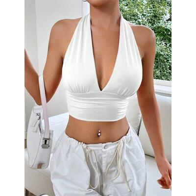Solid Color Grunge Punk Backless Halter Top Women Summer