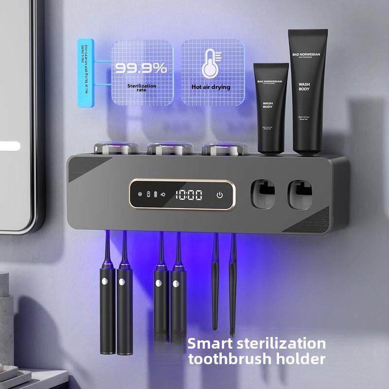 智能触摸式灭菌、消毒、烘干牙刷架，无需打孔，壁挂式牙刷Uv消毒