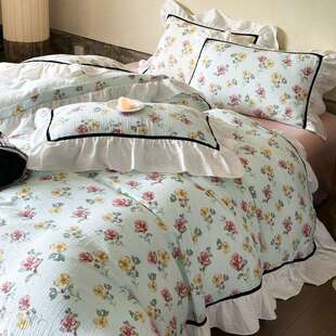 软糯A类双层皱皱纱床上四件套法式公主风100纯棉床单被套全棉床品
