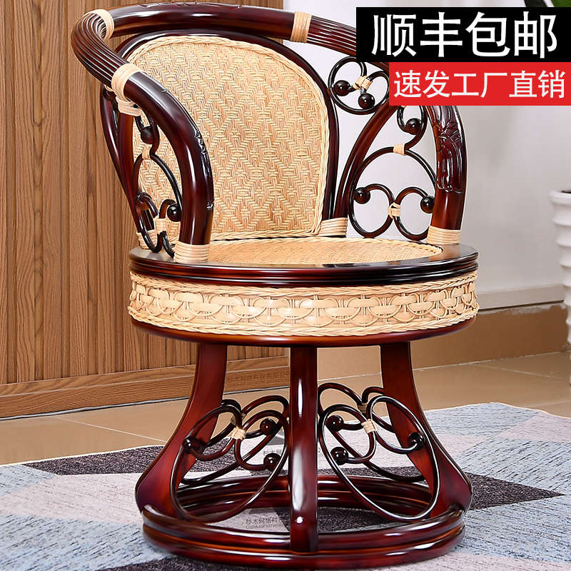 真藤椅子三件套阳台桌椅组合室内实木靠背单人休闲小腾椅旋转藤椅