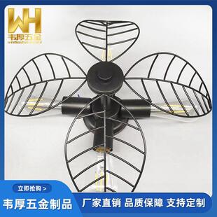 隐形风扇灯一体餐厅吊扇灯 卧室奶油风灯家用铁艺风扇灯4叶灯罩