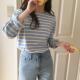 大尺码 百搭条纹恤休闲上衣0202w 韩版 宽松纯长袖 恤女年春季