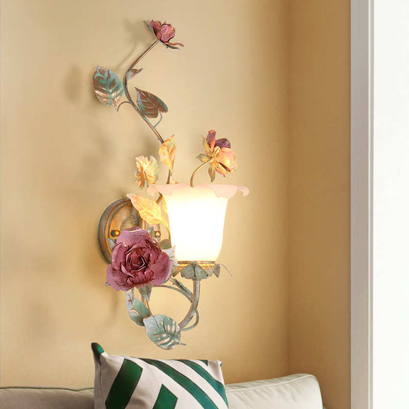 佳田园前灯镜床头灯过道创意镜床头壁灯韩式欧式灯浴室前灯花草苑