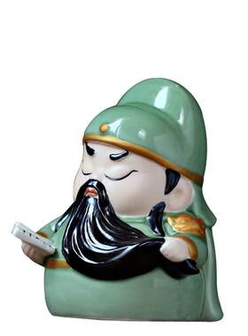 国潮陶瓷关公二爷家居玄关电视柜桌面摆件Q版武财神办公室装饰品