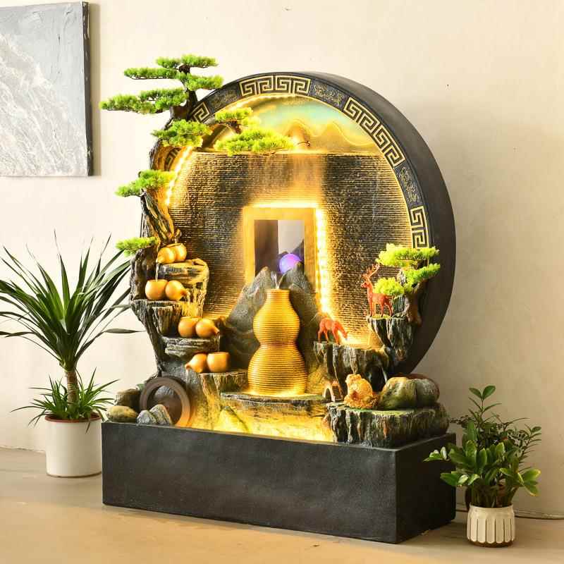 新财中式假山流水摆办公景室生装饰循环水VRD件客厅创意葫芦装饰