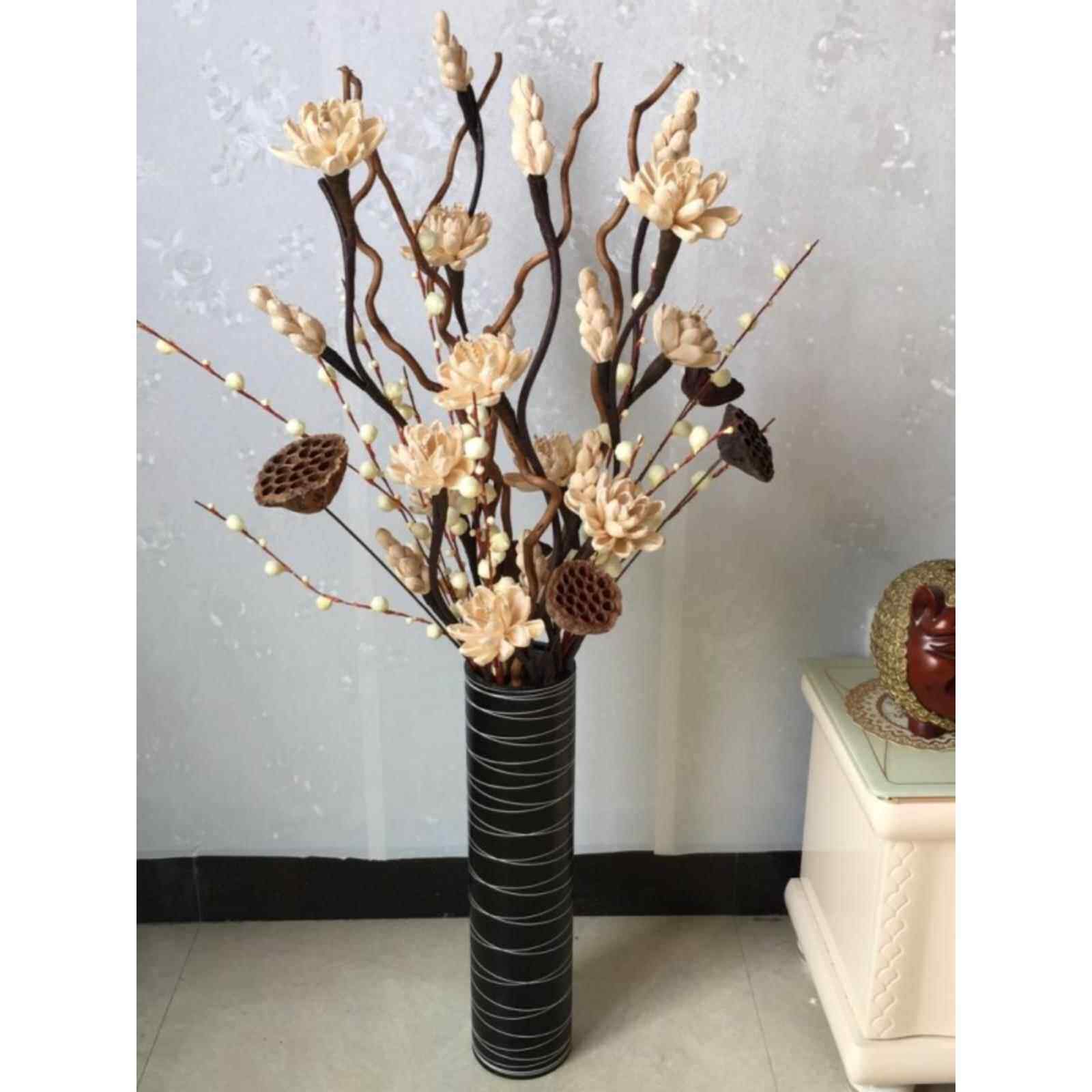模拟脉状玉米皮制作干枝和干花,假花套装,客厅落地式展示,入口