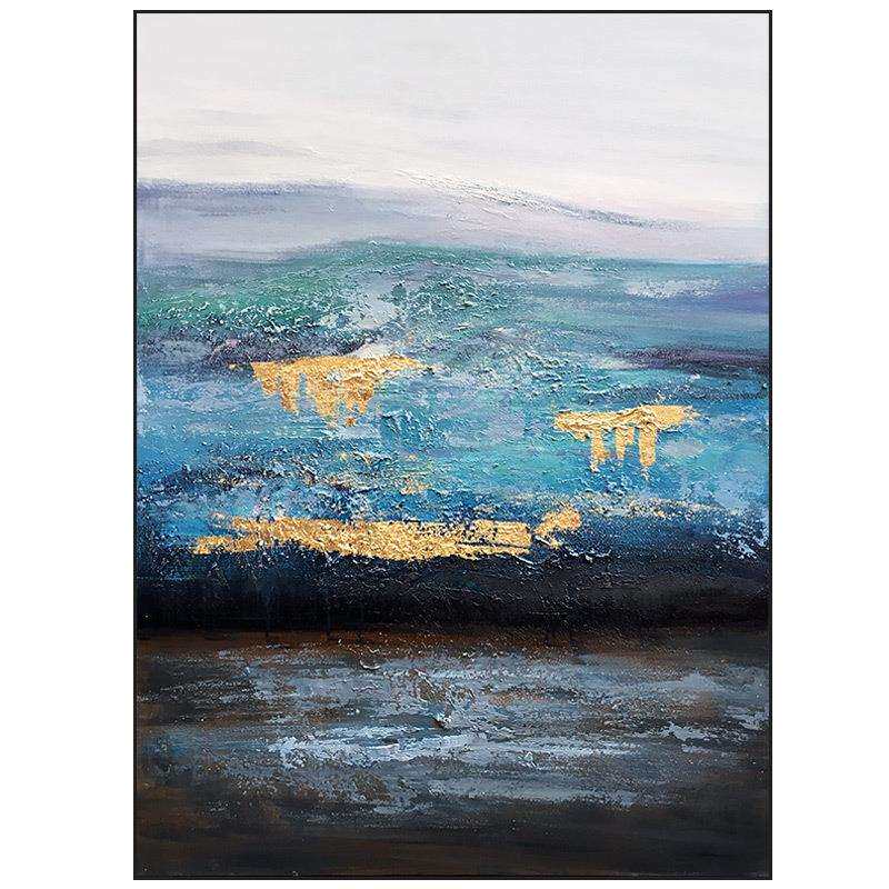 手绘油画《蔚蓝》客厅抽象画装饰画玄关挂画现代简约竖版手工壁画