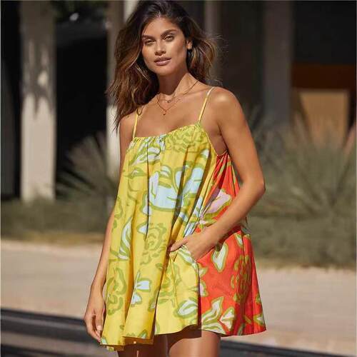 Women's Spaghetti Strap Dress Double-sided Print Boho