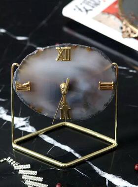 简约现YIN代瑙石钟客座钟样厅件板间书房卧室玄关台钟玛摆软装饰