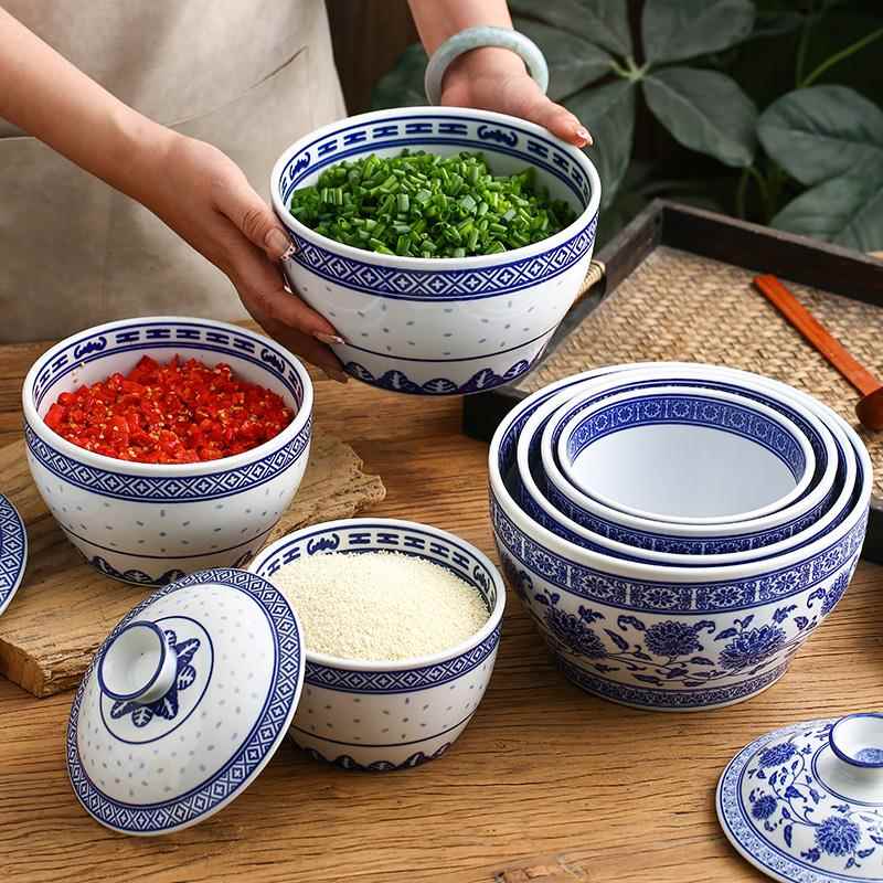 商用覆古青花陶瓷鸡盅汤碗带盖子火锅店自助调味蘸料碗调味罐猪油