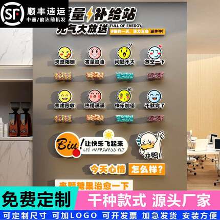 能量补给站糖果文化办公室茶水间布置墙面装饰企业背景纸公司心情