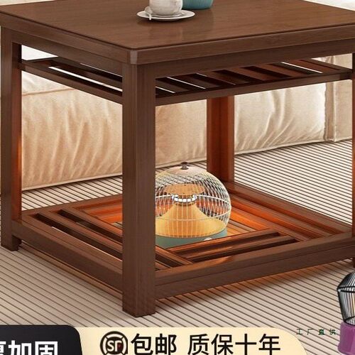 实木烤火桌家用全套一整套正方形烤火架竹烤火炉取暖桌可折叠炕桌