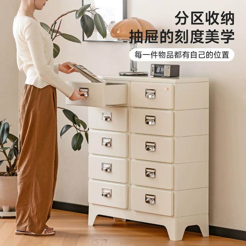 抽屉收纳柜家用五斗柜中古风卧室客厅柜子多层简约复古边柜储物柜
