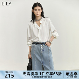 lily2024春女装浪漫花边，领设计感镂空垂坠感宽松雪纺衫白衬衫