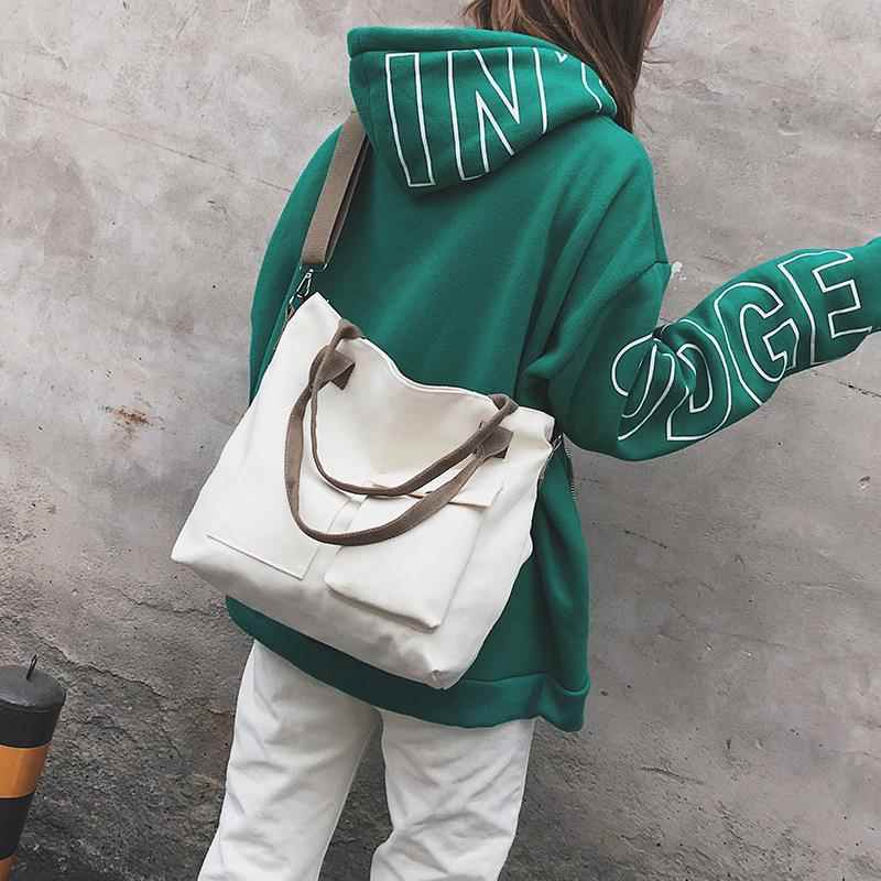 2019春季新款邮差斜挎包女学生帅气韩范bf风大容量纯色帆布单肩包