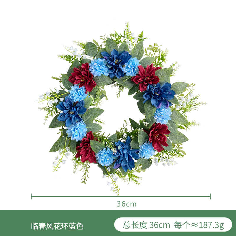 仿真玫瑰叶大丽菊花环 春季家居挂饰仿真绿植花环假花墙饰