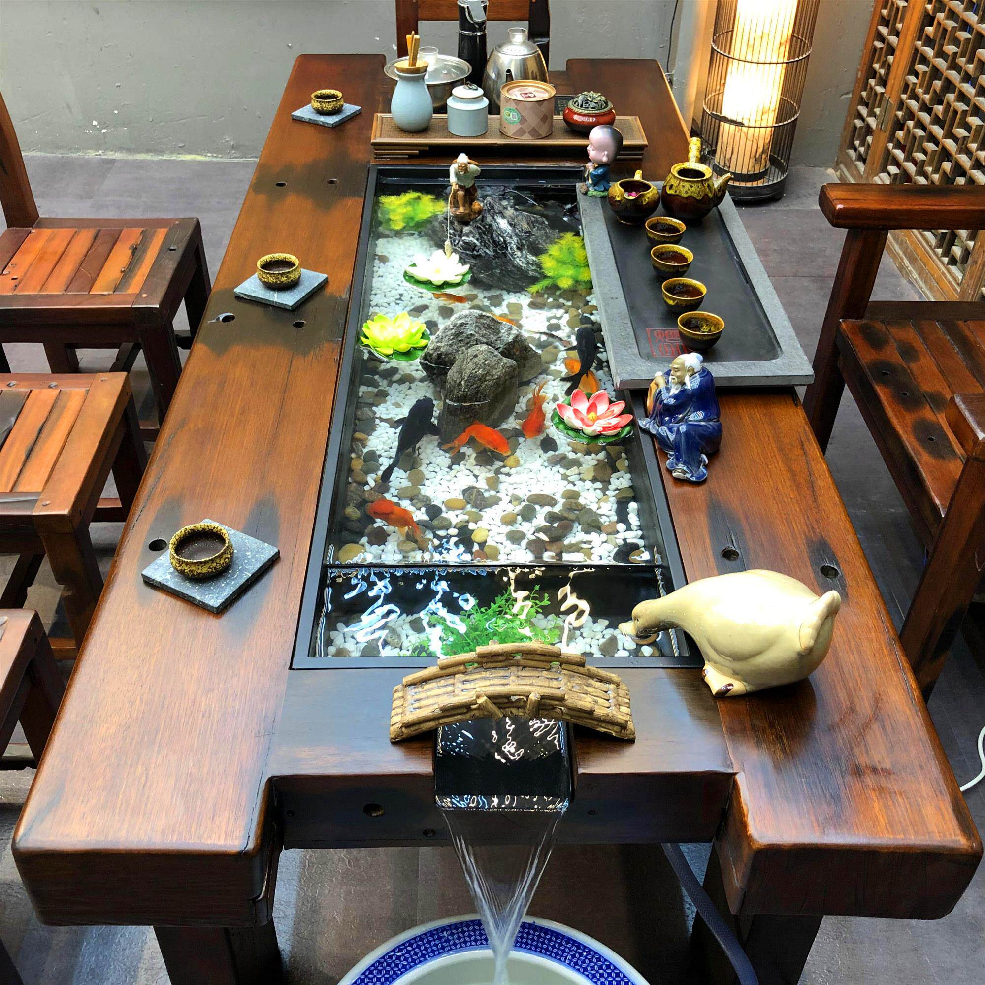 老船木流水茶桌茶台新中式茶几实木功夫茶道茶艺泡茶桌椅组合喝茶