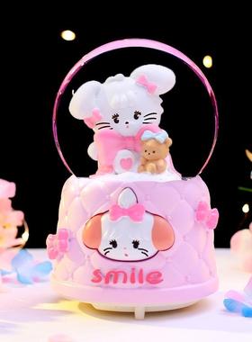 可爱萌宠女孩米可八音盒飘雪彩灯发光水晶球音乐盒少女心学生礼品