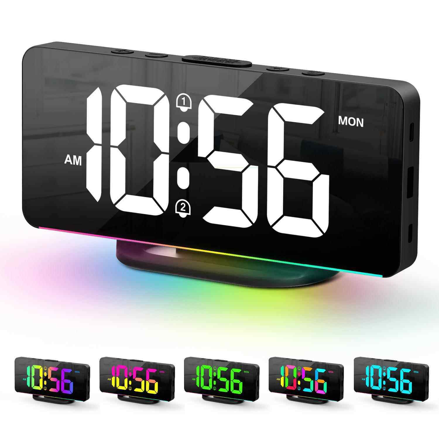 RGB数字闹钟LED大屏时钟10种变色夜灯客厅卧室办公室装饰电子钟