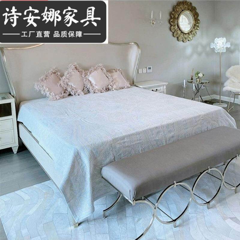 香槟轻奢美式实木美克床欧式后现代美家双人床1.8米布艺主卧婚床