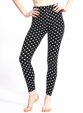 Black and white polka dot printed leggings, cropped pants