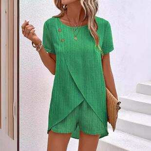 front sleeved cross short set hem Ladies