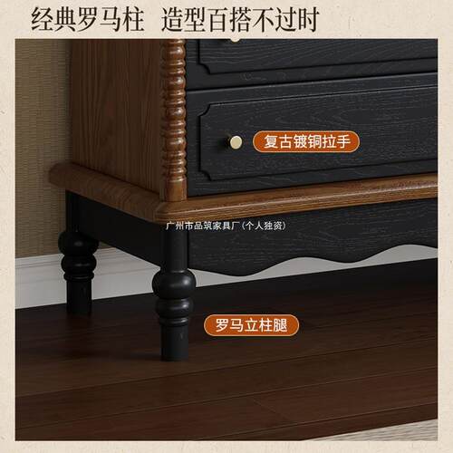 中古风法式梳妆台斗柜一体床尾复古实木化妆桌主卧组合柜可伸缩