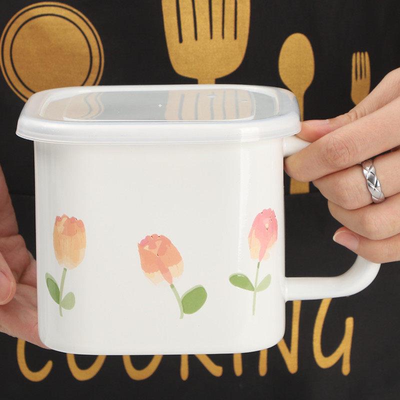 【正品】欧丽家珐瑯搪瓷泡面 面杯方形泡面 面碗带盖子饭盒搪瓷汤