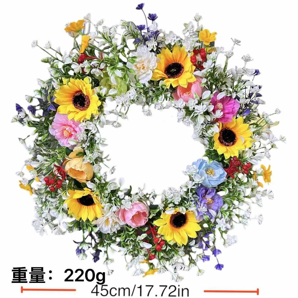 2025四季向日葵彩色仿真花环门挂壁挂家居农舍装饰挂件