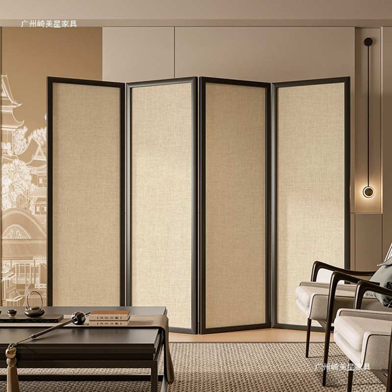 复古茶室禅意日式奶油风实木新中式屏风隔断客厅折叠移动家用遮挡