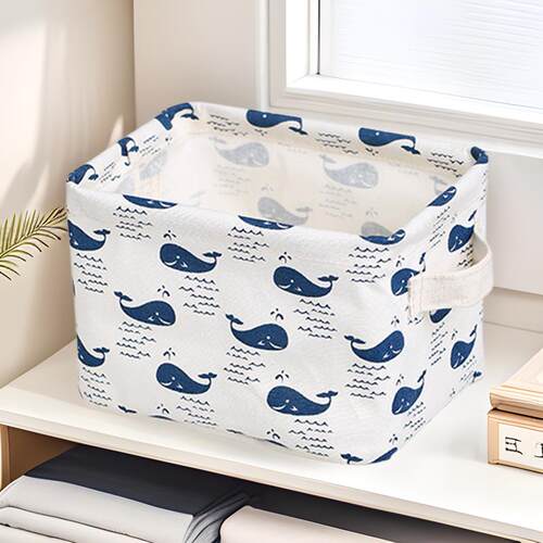Desktop Square Storage Box with Handle, Foldable Storage Bas