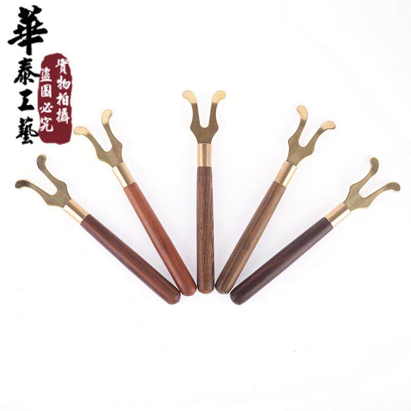 铁壶夹铁壶叉中式黑檀木花梨木握柄茶道配件壶叉镀铜制壶盖夹子