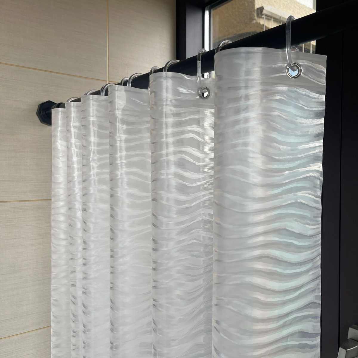 3D横纹水波纹EVA透明浴帘衬垫72“x 72”加厚EVA淋浴帘门帘挂帘