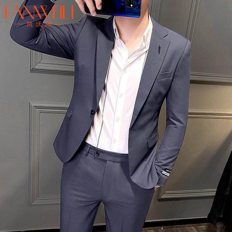 梵沃利男士西装套装春秋款痞帅高级感男装商务休闲男款西服外套
