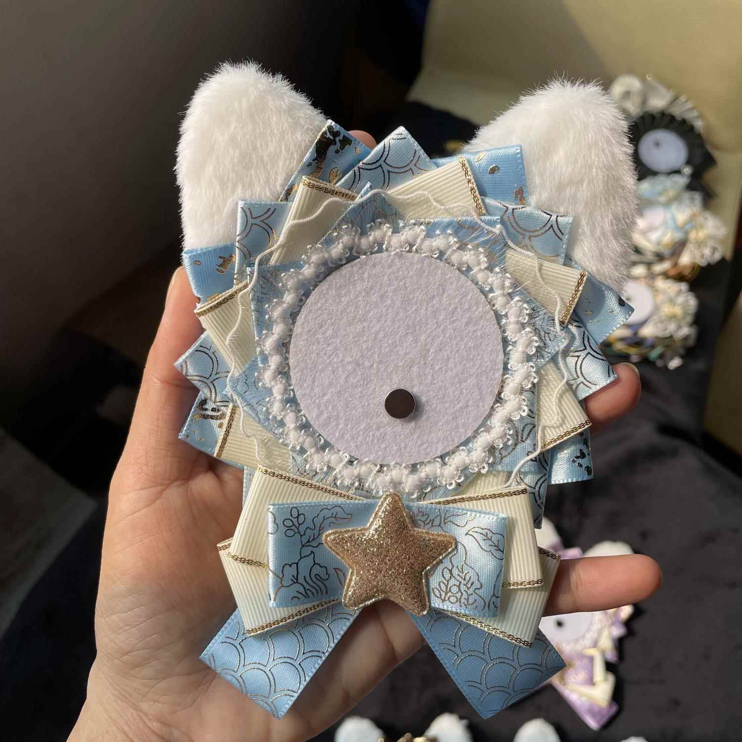 可爱风猫耳朵白菜价华丽吧唧托徽章托 原创diy手工成品痛包装饰物