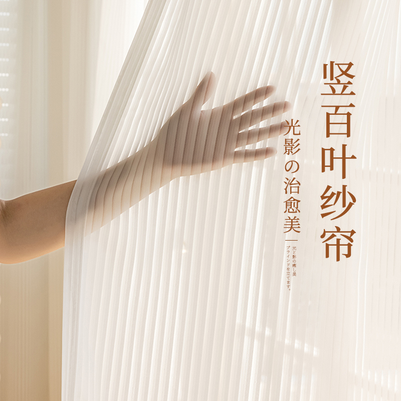 竖百叶纱帘白纱窗帘2024新款网红梦幻透光不透人白色飘窗阳台窗纱
