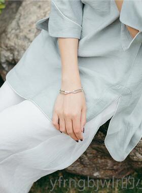 新款雅竹素原熙创设」「计银手镯女纯银竹节简约开口小众设计简约