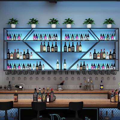 吧台酒物柜靠酒架壁挂置架厅铁餐艺红酒架子酒吧墙上创QOE意展挂