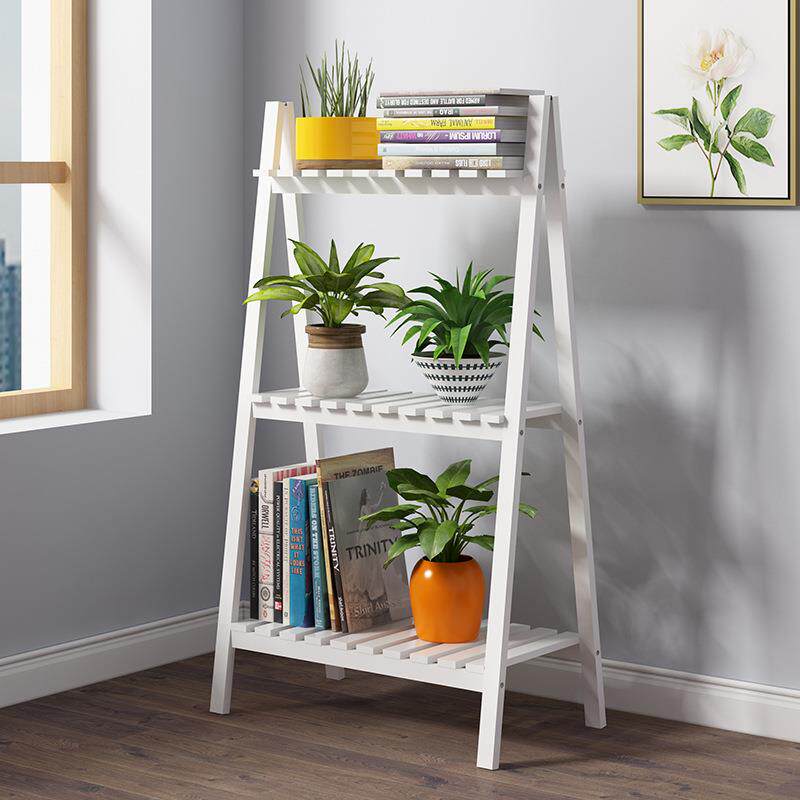 厂家田园实木白色花架落地三层置物架折叠多层储物架客厅鞋架