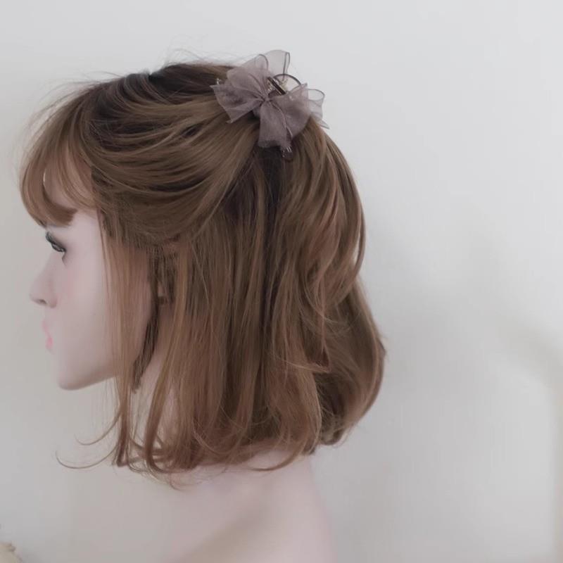 日本灰咖色迷你蝴蝶结抓夹简约百搭气质少女后脑勺发夹发饰