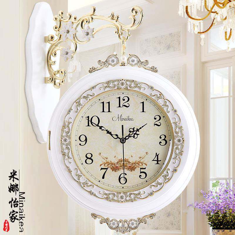 欧式创意时尚大号客厅双面挂钟时钟现代静音田园简约石英钟表