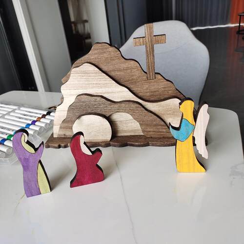 跨境新款Easter scene wooden decoration复活节场景摆件木制装饰