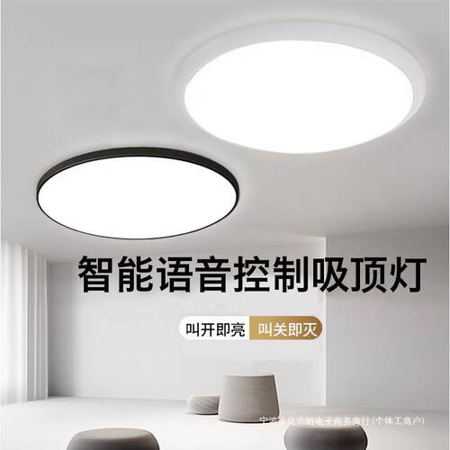 人工智能语音控制识别led圆形吸顶灯护眼遥控无需连网卧室声控灯