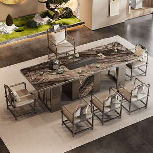 高级感奢石岩板茶桌椅组合轻奢现代2026新款设计师简约办公室茶台