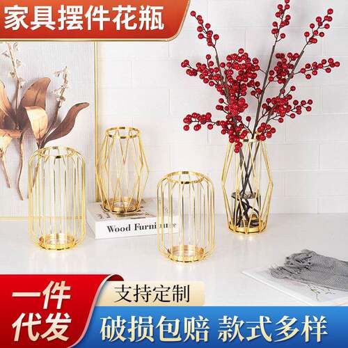富贵竹花瓶玻璃花瓶水培容器现代简约金属创意花瓶干花绿植容器